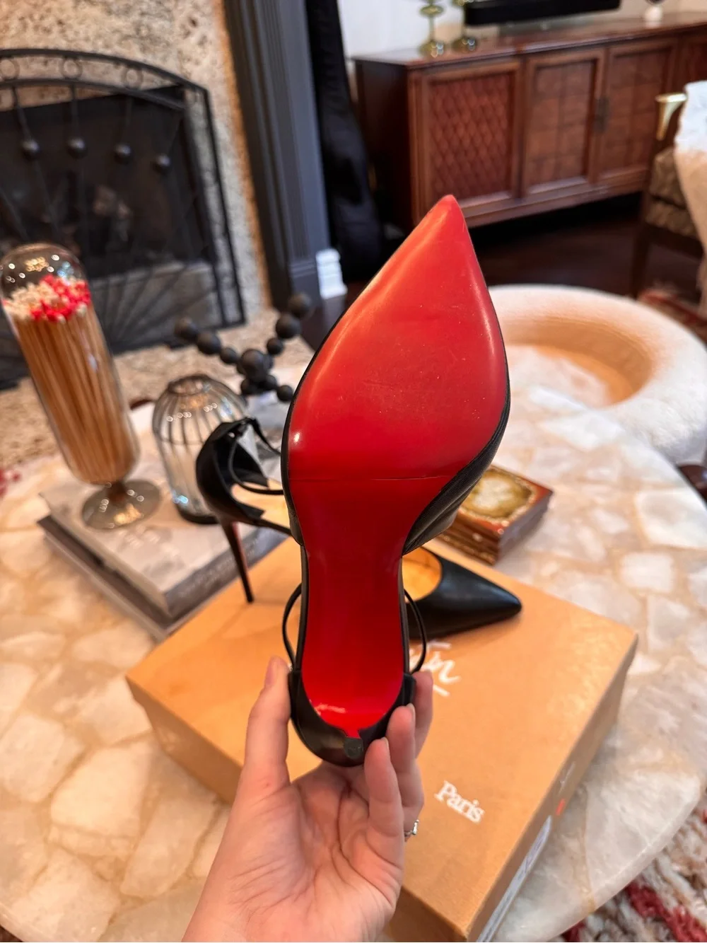 Christian Louboutin Black Strappy Pointed-Toe Pumps